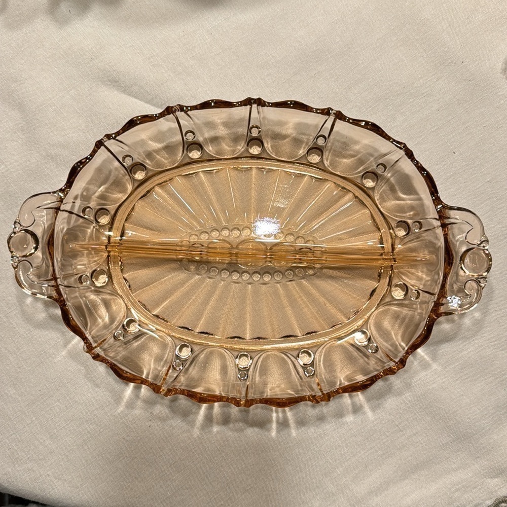 ANCHOR HOCKING~PINK OYSTER & PEARL~DEPRESSION GLASS~DIVIDED RELISH DISH~G12